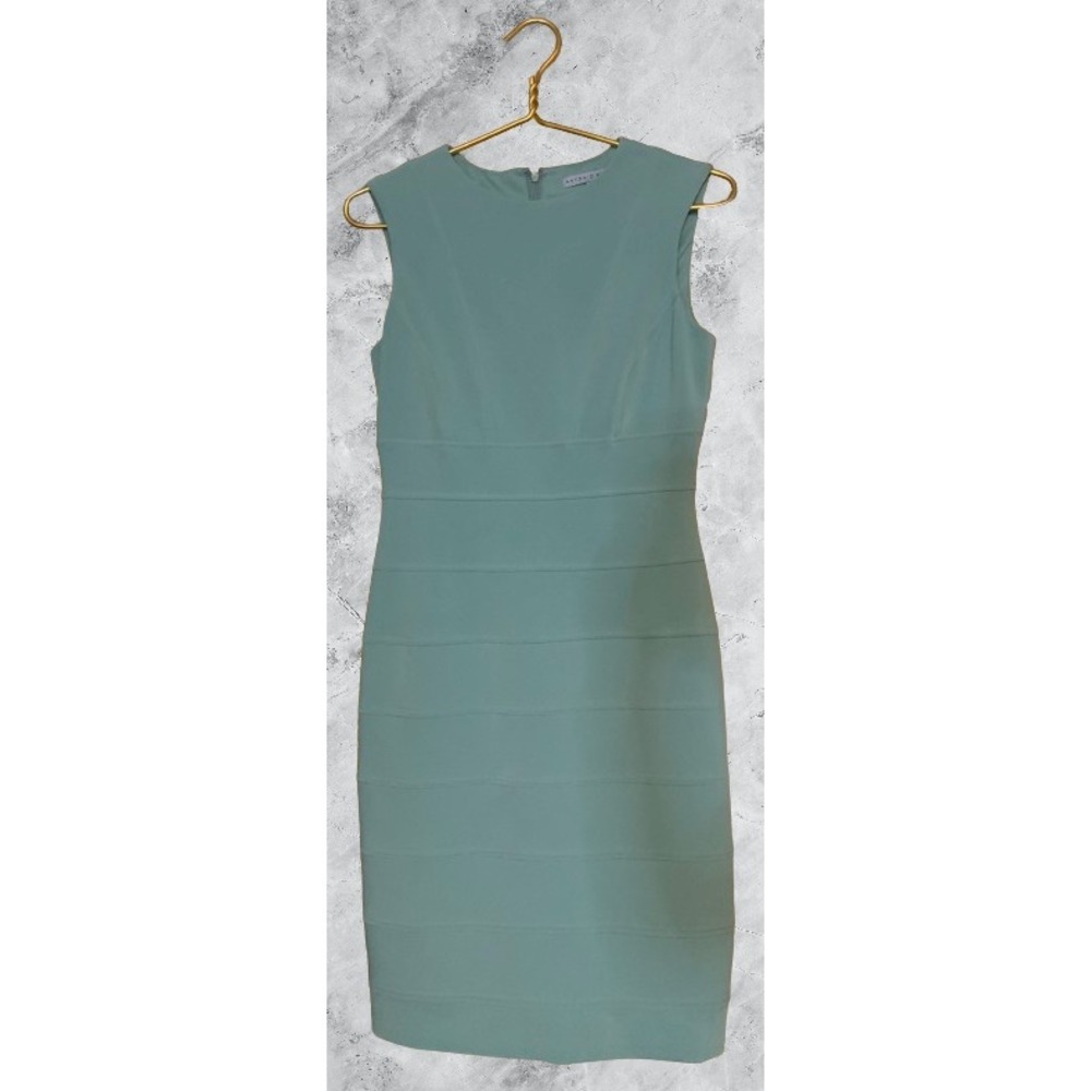NWT - Antonio Melani Sage Green Sleeveless Tiered Seam Sheath Dress Size 4 - Picture 2 of 6